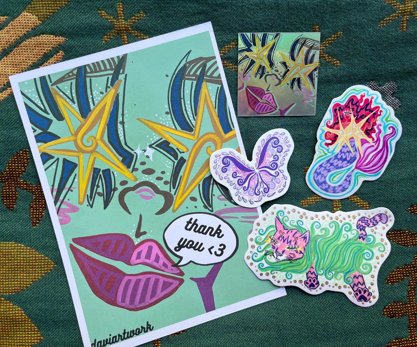 3 STICKERS pk - cat, mermaid, fairy wings