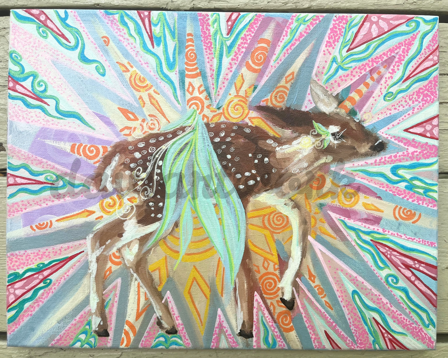 fly my deer ORIGINAL 11x14in